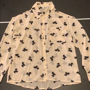 Black cat button up blouse